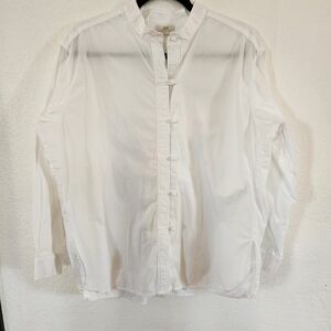 J.Jill White Button-Up Shirt Mandarin Style Collar Shirt Size M Boho Preppy